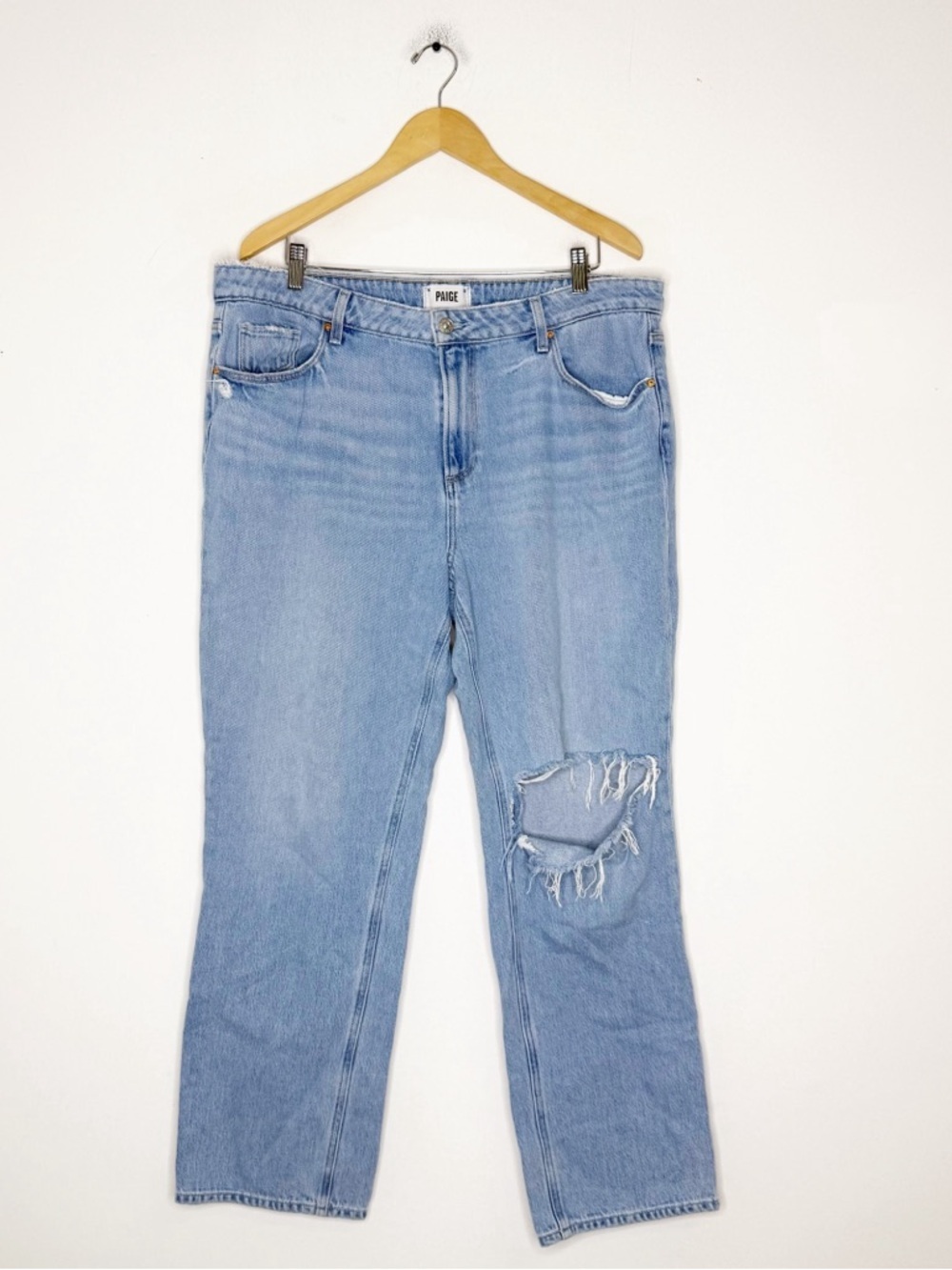 PAIGE Noella Jeans 34 High Rise Relaxed Straight Distressed Blue Denim Revolve